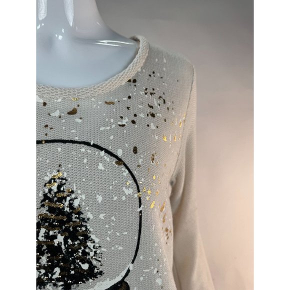 STYLE & CO Holiday Snow Globe Christmas Top Sz M Beige Cotton Blend Blemish - Picture 5 of 16